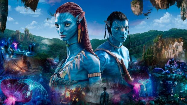Zoe Saldana Avatar Wallpapers featuring characters in a mystical blue world, HD Desktop Wallpaper