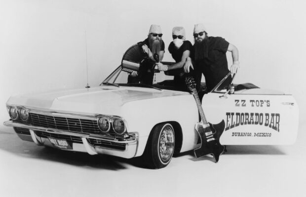 Zz Top Wallpapers band members posing with a vintage car and musical instruments, 2K Desktop Wallpaper