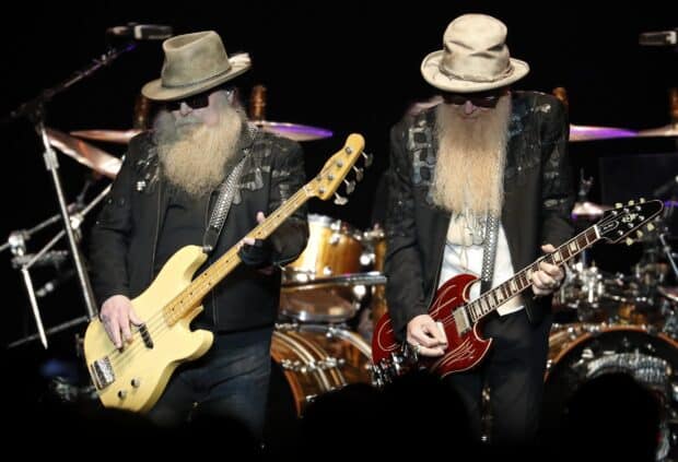 Two Zz Top members play guitars during a live concert, 2K Desktop Wallpaper