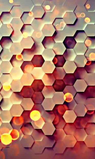 This honeycomb wallpaper shows a geometric design with glowing bokeh effects in warm tones, HD Phone Wallpaper