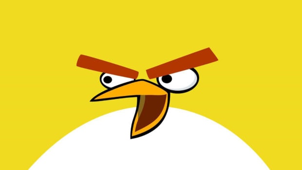 Nhân vật Angry Birds màu vàng thể hiện vẻ mặt tức giận với đôi lông mày đậm, Hình nền máy tính HD