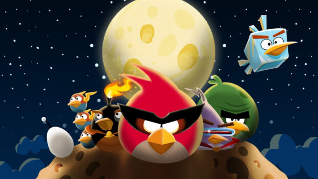 Các nhân vật Angry Birds đối đầu với kẻ thù vào đêm trăng, Hình nền máy tính HD