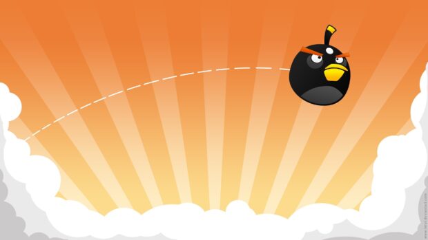 Nhân vật Angry Birds đang bay trên những đám mây với nền trời màu cam, Hình nền máy tính 2K
