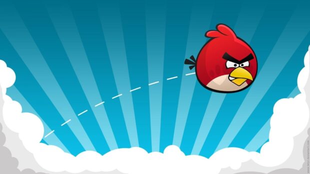 Một chú chim Angry Bird màu đỏ đang bay trên bầu trời xanh trong với những đám mây, Hình nền máy tính HD