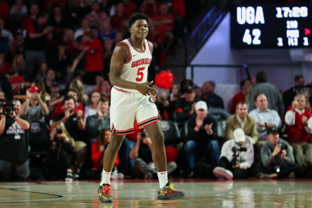 Anthony Edwards in a Georgia basketball uniform on court during a game