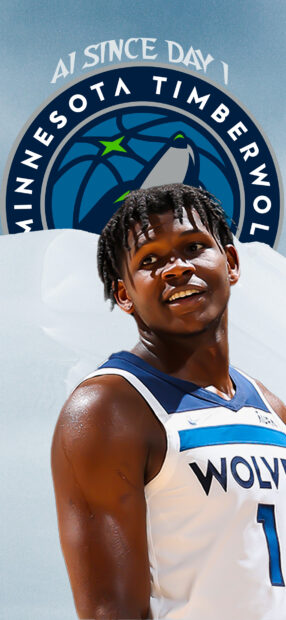Anthony Edwards smiling in Minnesota Timberwolves jersey on basketball court