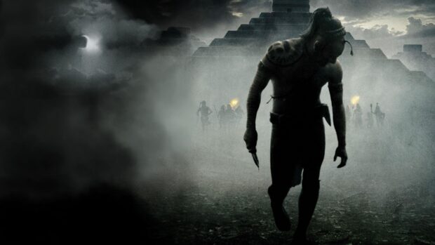 Một chiến binh đi qua sương mù với những kim tự tháp cổ đại phía sau trong Hình nền Apocalypto, Hình nền máy tính HD