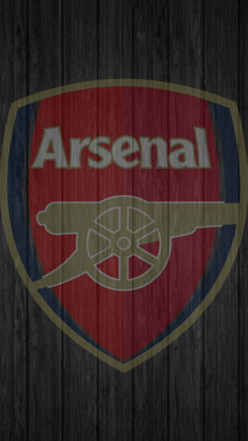 Arsenal logo with a wooden texture in dark tones on a mobile screen