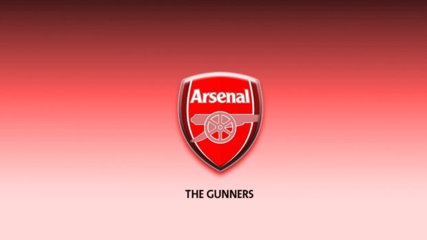 Arsenal logo with The Gunners text on gradient red background