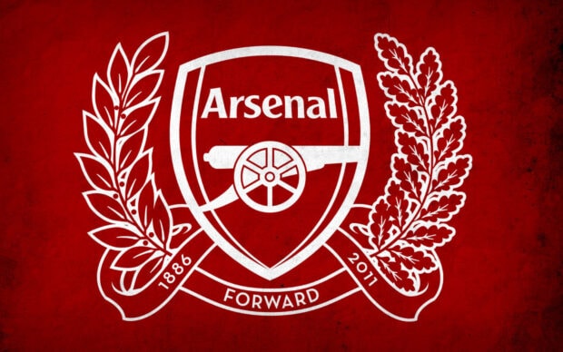 The Arsenal fc logo with a cannon and laurel leaves on a red background