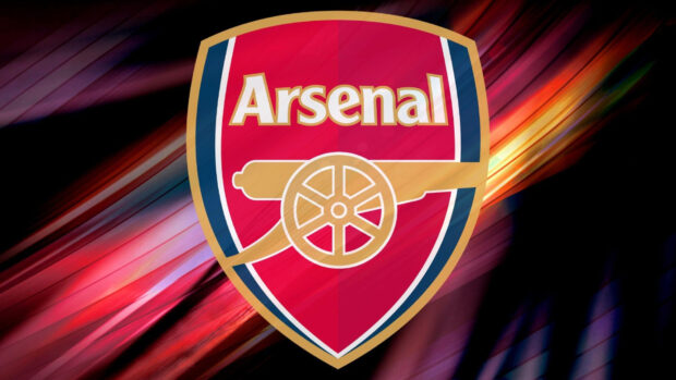Arsenal fc emblem with dynamic red and gold abstract background showing club identity