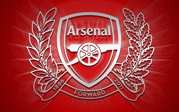 Arsenal fc logo with laurel wreath on red background