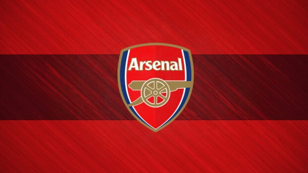 Arsenal logo with red and dark red diagonal stripes texture background