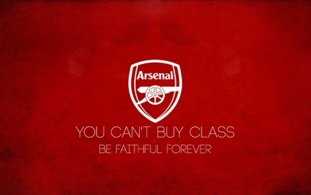 Arsenal fc logo with a motivational quote on a red textured background
