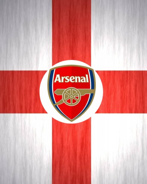Arsenal logo on English flag background representing Arsenal Fc