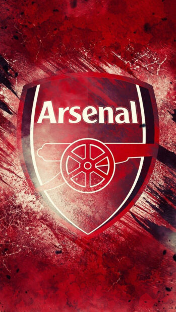 Grunge style Arsenal Fc logo with red textured background for phone display