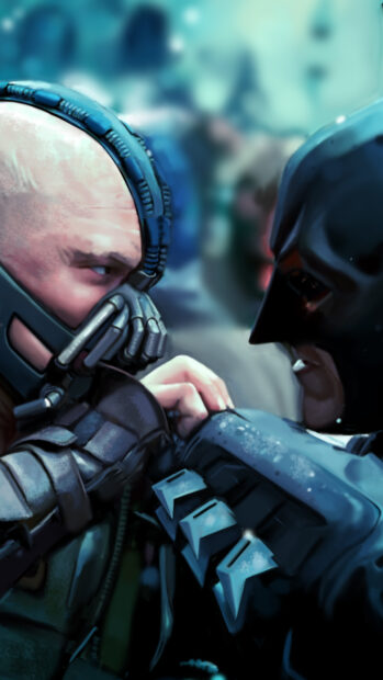 Bane face to face with Batman in an intense confrontation scene