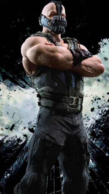 A muscular character with a mask stands confidently in front of a dark shattered background