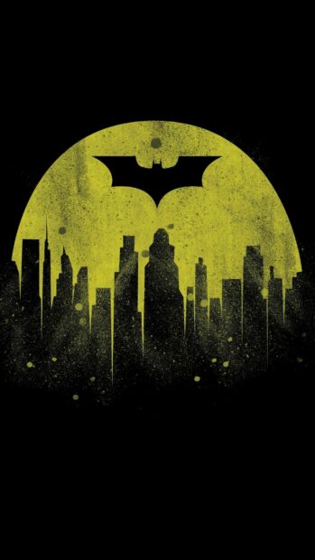 Gotham City skyline with Batman symbol in the sky from Batman Arkham City