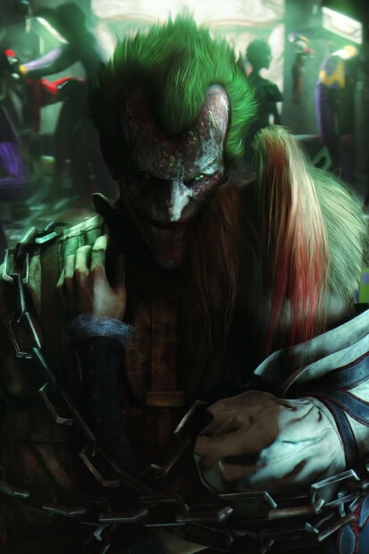 The Joker and Harley Quinn in chains from Batman Arkham City