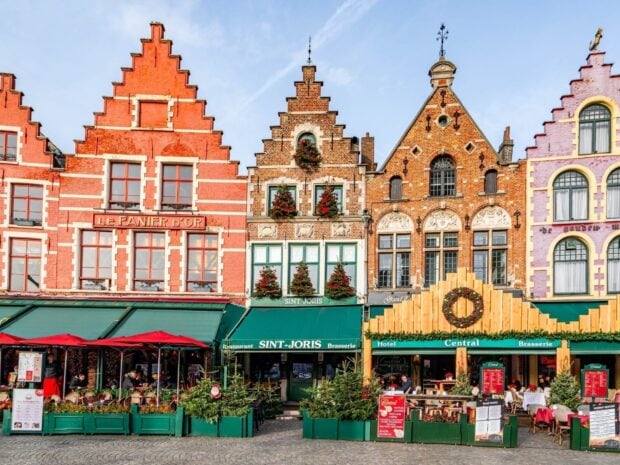 Traditional Belgian architecture with decorated facades in the historic city center of Belgium