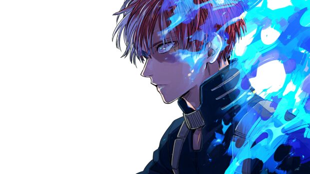 A serious anime character surrounded by blue flames from Blue Period, 4K Desktop Wallpaper