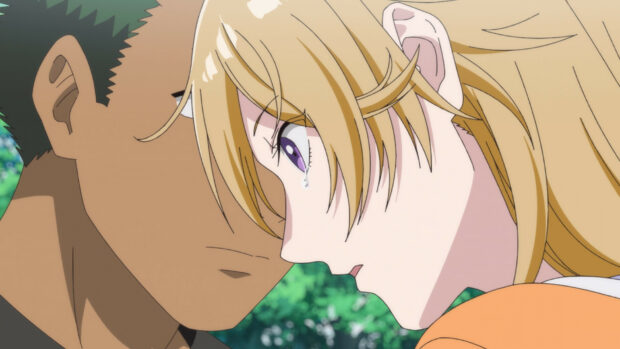 A girl with blonde hair is crying beside a boy in a thoughtful moment from Blue Period, HD Desktop Wallpaper