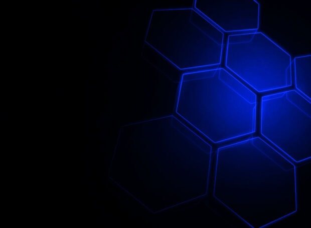 Blue glowing hexagon honeycomb design in a dark background, HD Desktop Wallpaper