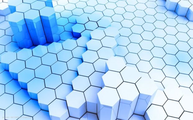 A geometric honeycomb pattern with raised blue hexagons and shadows, HD Desktop Wallpaper