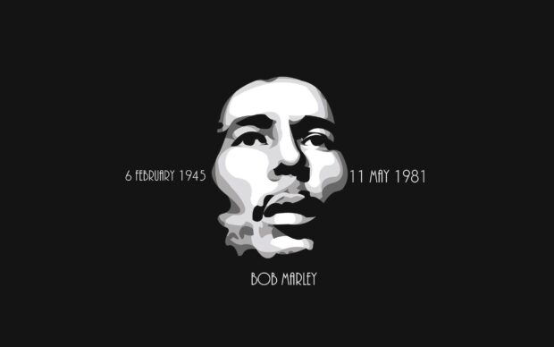 An artistic grayscale face design representing Bob Marley with his birth and death dates, 2K Desktop Wallpaper