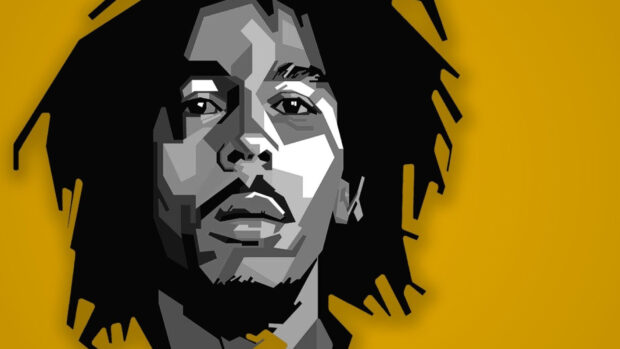 An artistic portrait captures the essence of Bob Marley in a geometric style, HD Desktop Wallpaper