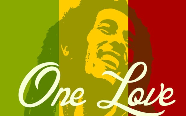 A vibrant portrait of Bob Marley with the phrase One Love, HD Desktop Wallpaper