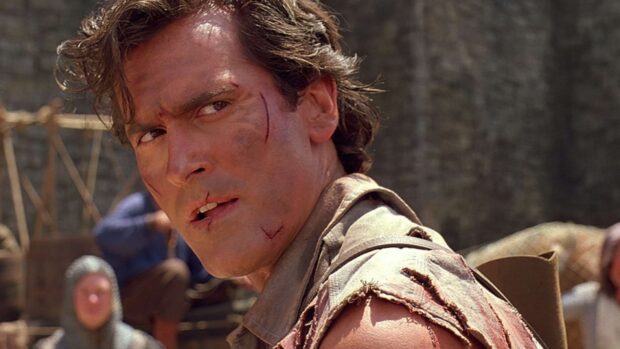 Bruce Campbell looks determined with scars on his face, HD Desktop Wallpaper