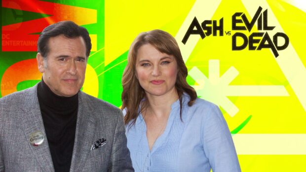 Bruce Campbell poses with a co star at the Ash vs Evil Dead event, HD Desktop Wallpaper