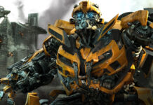 Detailed mechanical design of Bumblebee from Transformers in a battle scene