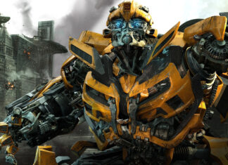 Detailed mechanical design of Bumblebee from Transformers in a battle scene