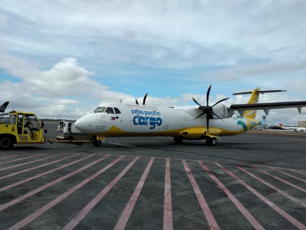 A Cebu Pacific Air cargo plane is parked on the tarmac under a cloudy sky, HD Desktop Wallpaper