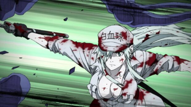 A fierce character covered in blood fights fiercely in Cells At Work Code Black, HD Desktop Wallpaper