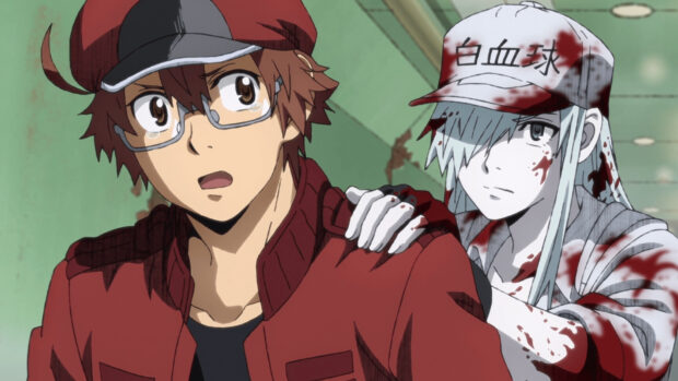 The scene shows characters from Cells At Work Code Black in a tense and emotional moment, HD Desktop Wallpaper