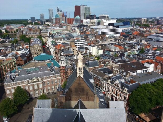 Aerial view of historic buildings and cityscape in Charleston South Carolina