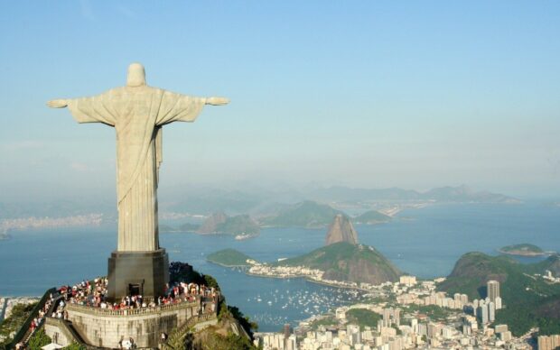 The Christ The Redeemer statue overlooks Rio de Janeiro and its bay, HD Desktop Wallpaper