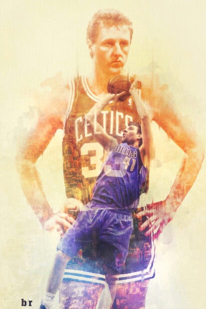 Larry Bird is shown shooting and posing in a Celtics jersey, HD Mobile Wallpaper