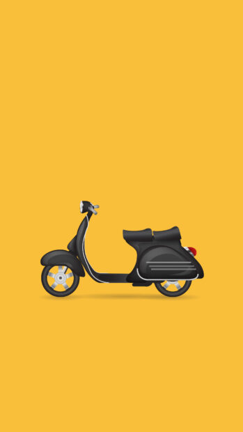 A classic black scooter stands out against a yellow backdrop, HD Mobile Wallpaper