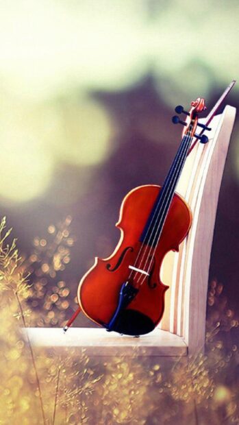 A classic violin resting on a chair surrounded by soft glowing light, HD Phone Wallpaper