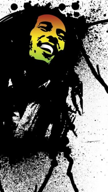 A colorful Bob Marley artwork shows his smiling face with a unique ink splatter style, 2K Mobile Wallpaper