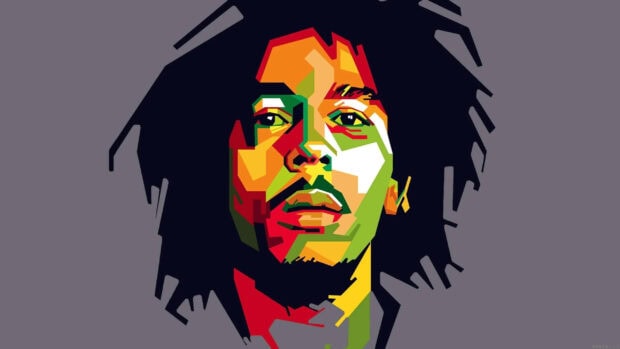 A colorful artistic portrait of Bob Marley with a unique geometric style, 2K Desktop Wallpaper