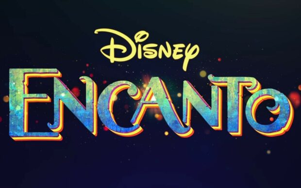 The colorful Encanto logo design is displayed on a dark background, HD Desktop Wallpaper