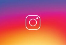 Instagram logo on colorful gradient background.