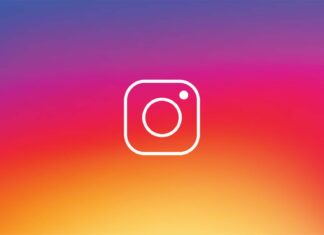 Instagram logo on colorful gradient background.