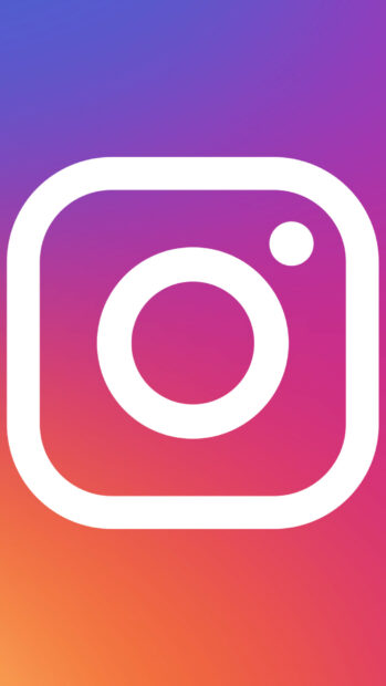 Colorful Instagram logo is displayed on a smooth purple and orange gradient background for Instagram Wallpapers